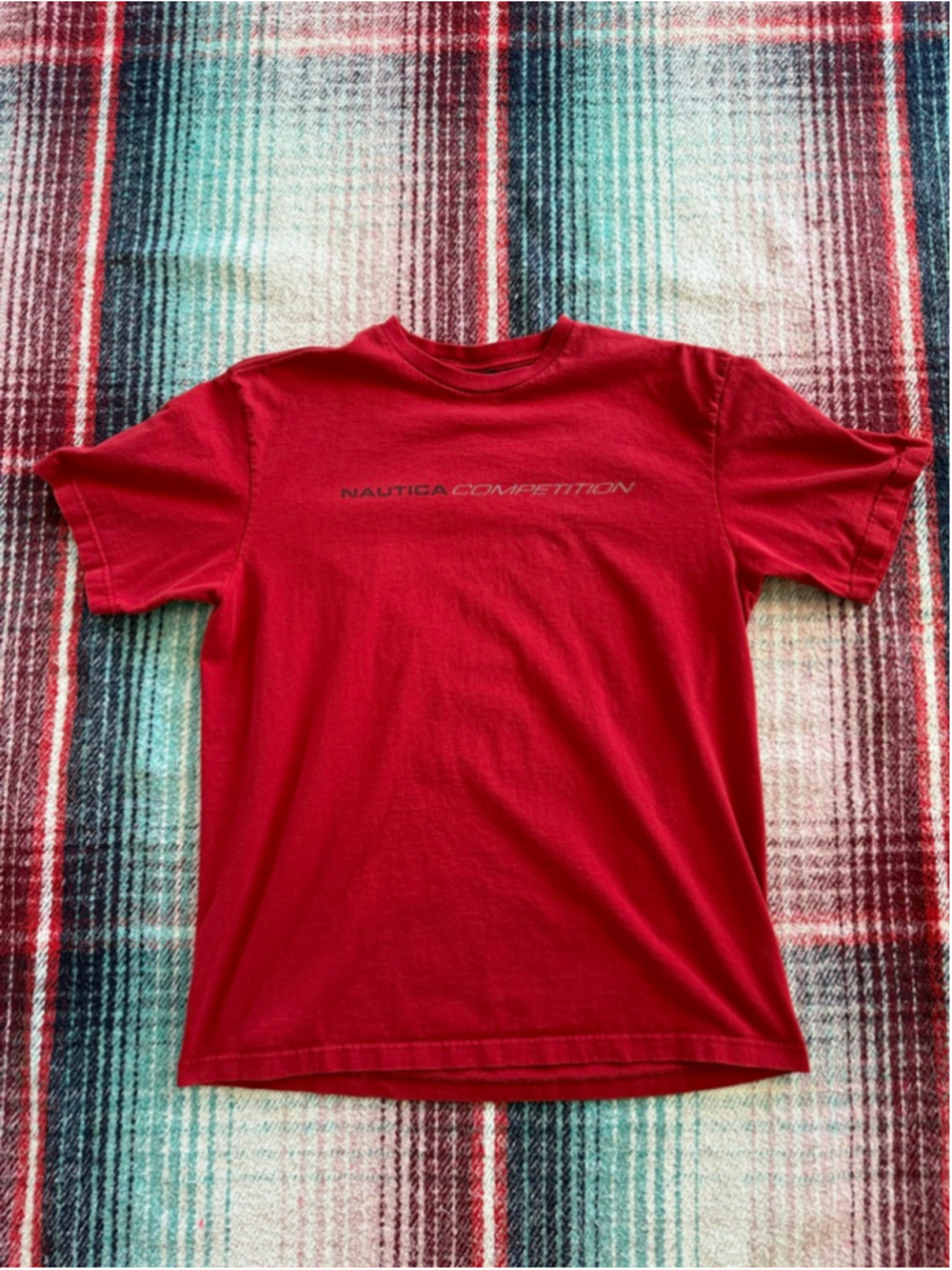 Vintage Nautica Competition Red & Black Short Sleeve Tee L